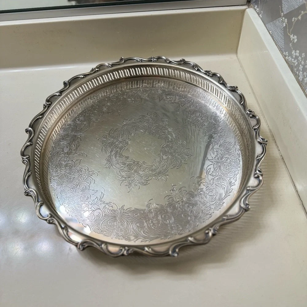 Vintage antique Joanne Silverplate Hollowware webster wilcox tray plate serving